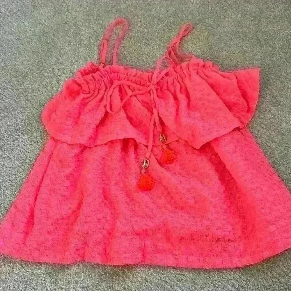 Lilly Pulitzer Mays Tank Top Textured Orange Ruffled Flounce Size S